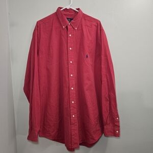 Ralph Lauren Embroidered Pony Button Up Shirt XLT Mens Red Classic Fit